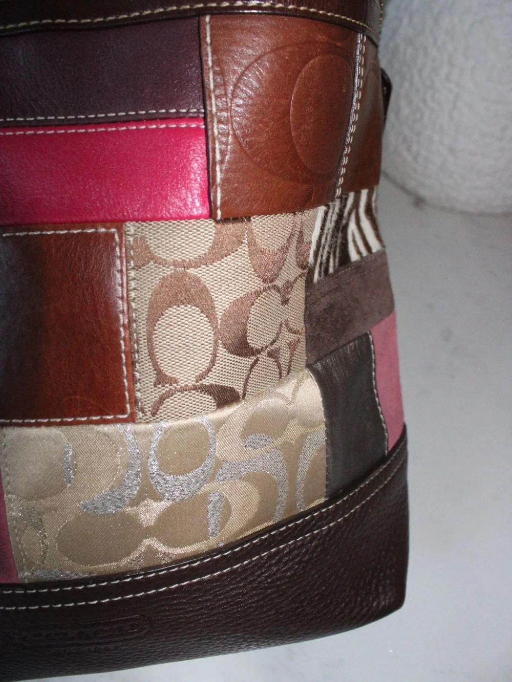 Coach Brown Patchwork Signature Canvas & Leather Shoulder Bag with Gold Hardware